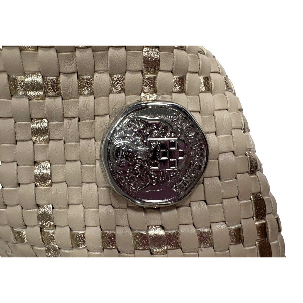 Vince Camuto Leather Woven Tote Handbag Hobo Bag Beige Gold tassel Charm *** - Picture 4 of 9